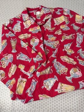 Cabernet Petites Red with An Ice Cream Theme Loungewear Pajama Set. 100% Cotton